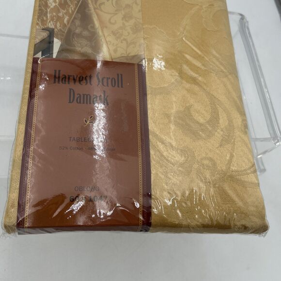 Harvest Scroll Damask Tablecloth 60 x 104" Oblong Linens-n-Things Wheat - Picture 4 of 9